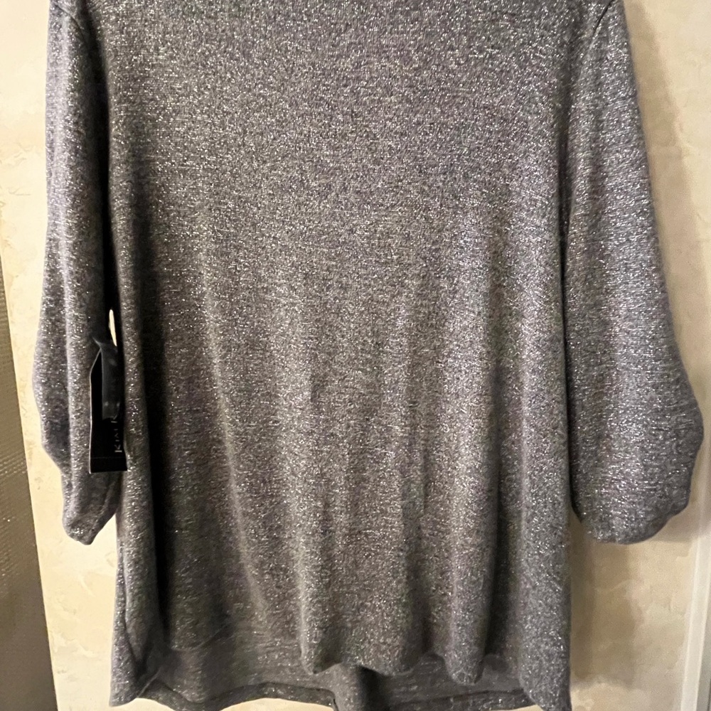 Kim Rogers Gray Blouse Silver Glitter M - Picture 8 of 8